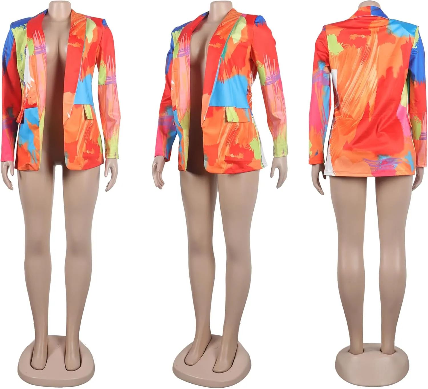 HuiSiFang Women's Printed Blazer Jacket Long Sleeve Open Front Casual Multicolor Print Top