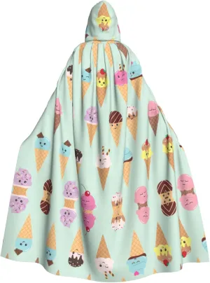 Ice Cream Cones Print Hooded Cloak Wizard Cape Halloween Witch Costume For Men Women Cosplay Party Capes