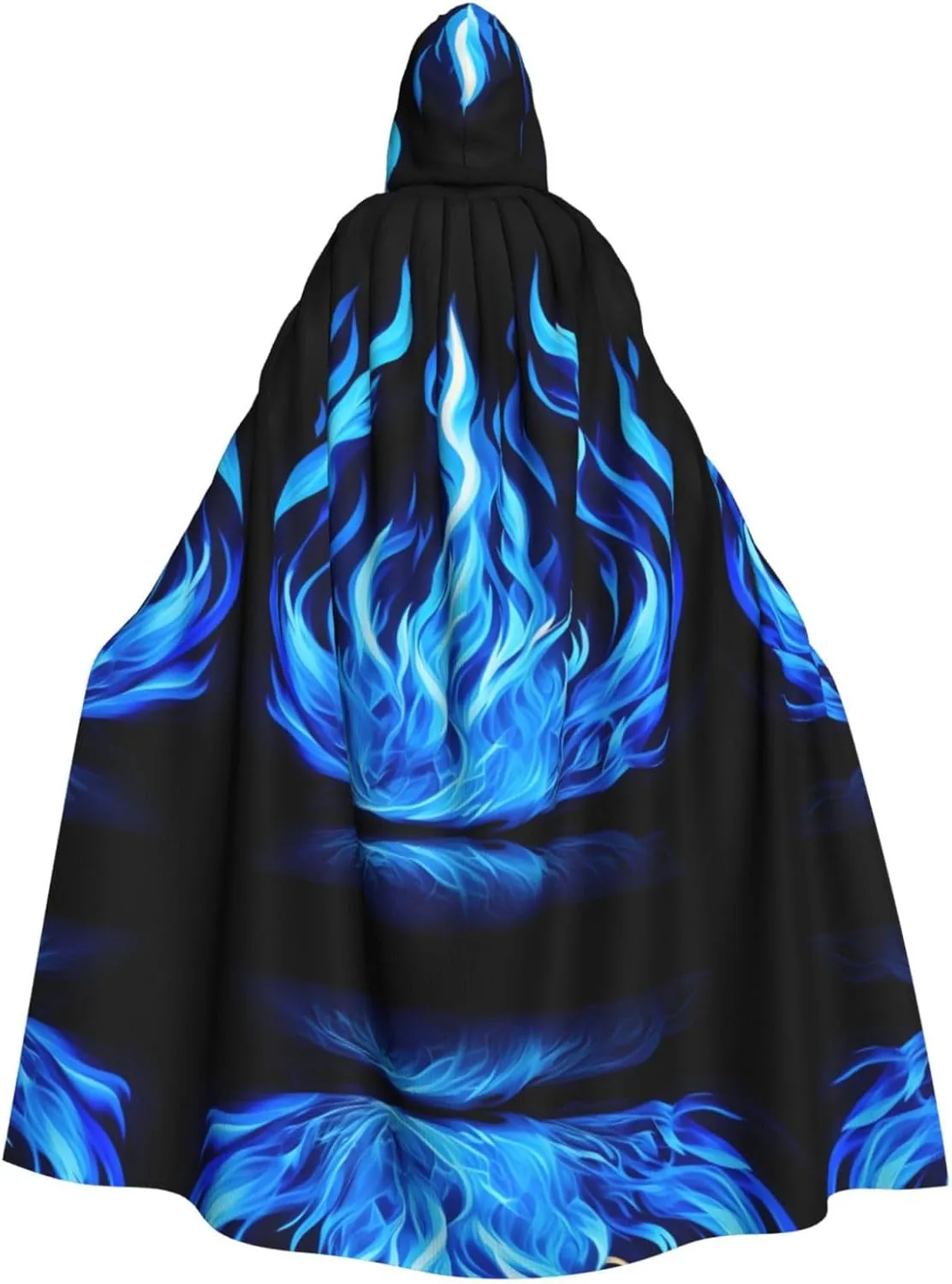 Indigo Flame Print Print Hooded Cloak Wizard Cape Halloween Witch Costume For Men Women Cosplay Party Capes
