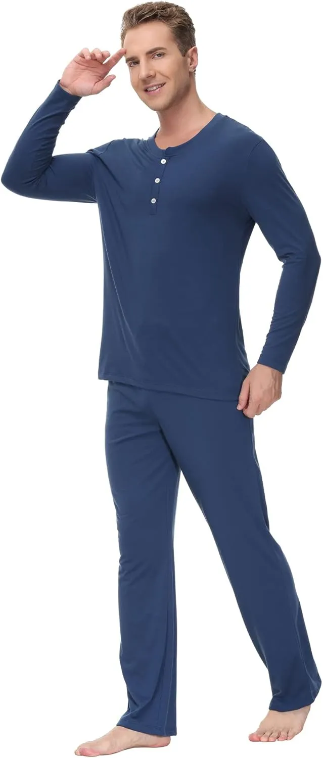 INK IVY Men Sleepwear Pajama Set Long Sleeve T-Shirt, Soft Tee, Loungewear And Relaxed Fit Sweatpant