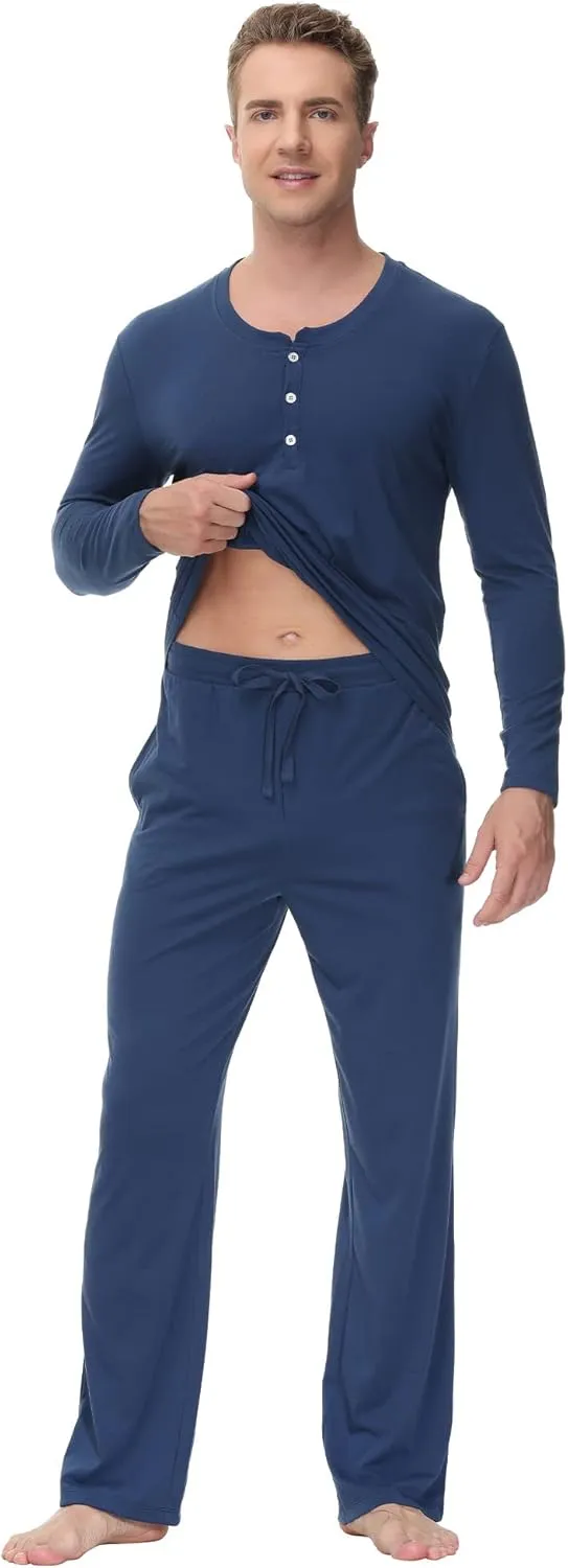 INK IVY Men Sleepwear Pajama Set Long Sleeve T-Shirt, Soft Tee, Loungewear And Relaxed Fit Sweatpant