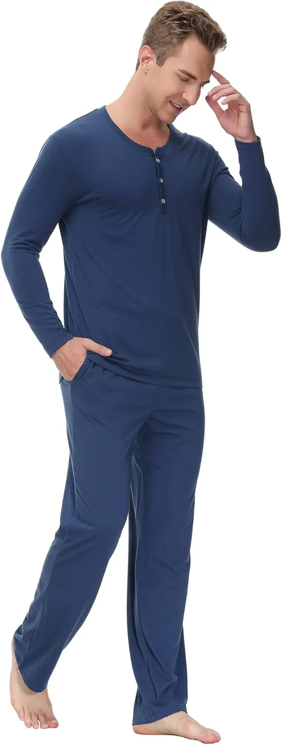 INK IVY Men Sleepwear Pajama Set Long Sleeve T-Shirt, Soft Tee, Loungewear And Relaxed Fit Sweatpant