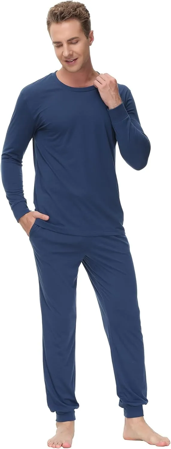 INK IVY Men Sleepwear Pajama Set Long Sleeve T-Shirt, Soft Tee, Loungewear And Relaxed Fit Sweatpant