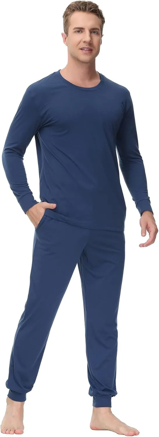 INK IVY Men Sleepwear Pajama Set Long Sleeve T-Shirt, Soft Tee, Loungewear And Relaxed Fit Sweatpant
