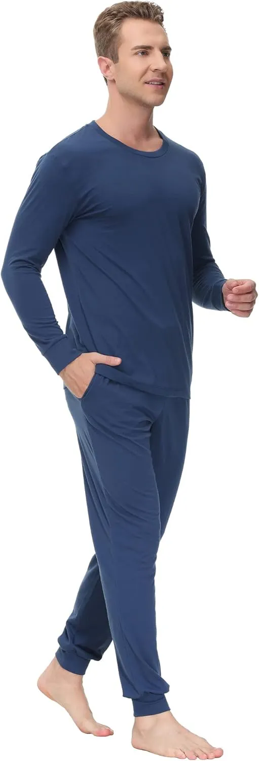 INK IVY Men Sleepwear Pajama Set Long Sleeve T-Shirt, Soft Tee, Loungewear And Relaxed Fit Sweatpant