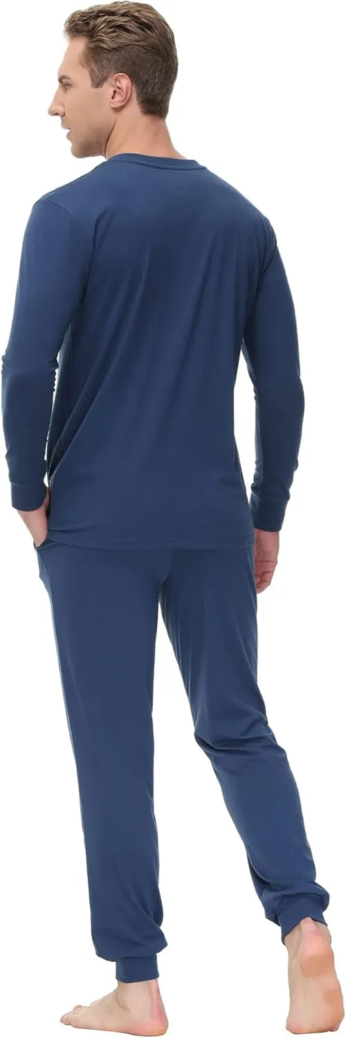 INK IVY Men Sleepwear Pajama Set Long Sleeve T-Shirt, Soft Tee, Loungewear And Relaxed Fit Sweatpant