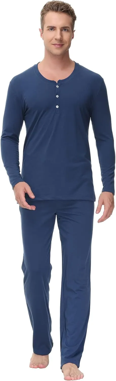 INK IVY Men Sleepwear Pajama Set Long Sleeve T-Shirt, Soft Tee, Loungewear And Relaxed Fit Sweatpant