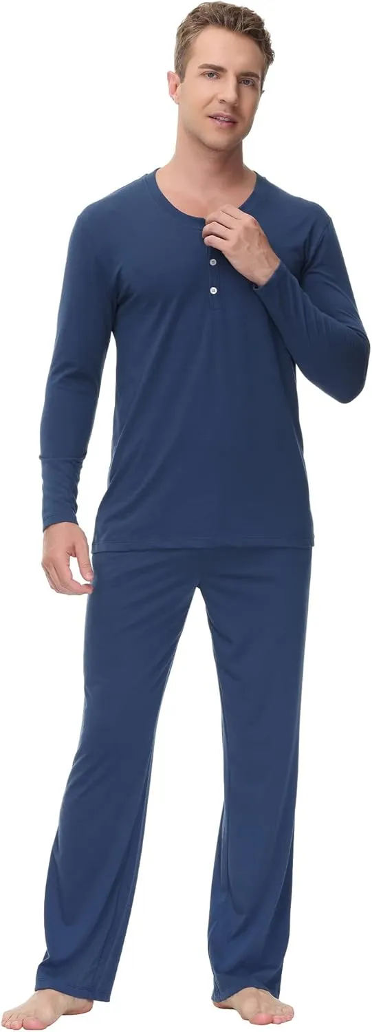 INK IVY Men Sleepwear Pajama Set Long Sleeve T-Shirt, Soft Tee, Loungewear And Relaxed Fit Sweatpant