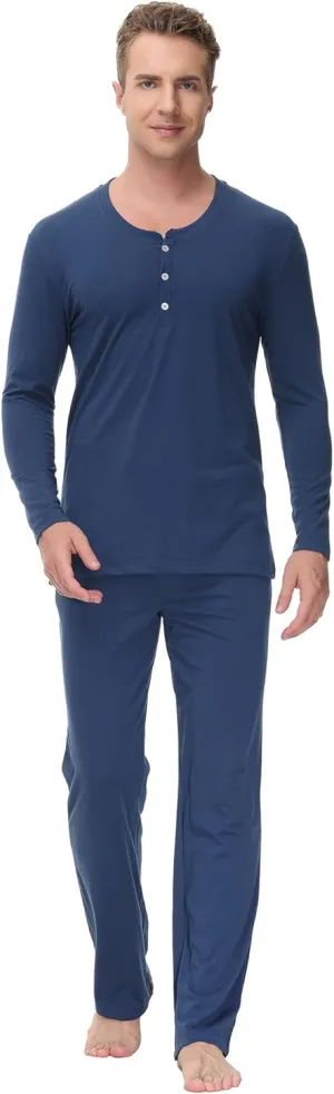 INK IVY Men Sleepwear Pajama Set Long Sleeve T-Shirt, Soft Tee, Loungewear And Relaxed Fit Sweatpant