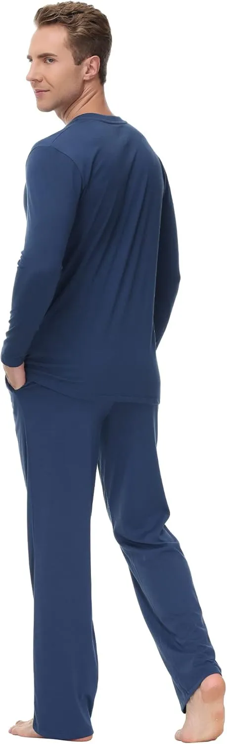 INK IVY Men Sleepwear Pajama Set Long Sleeve T-Shirt, Soft Tee, Loungewear And Relaxed Fit Sweatpant