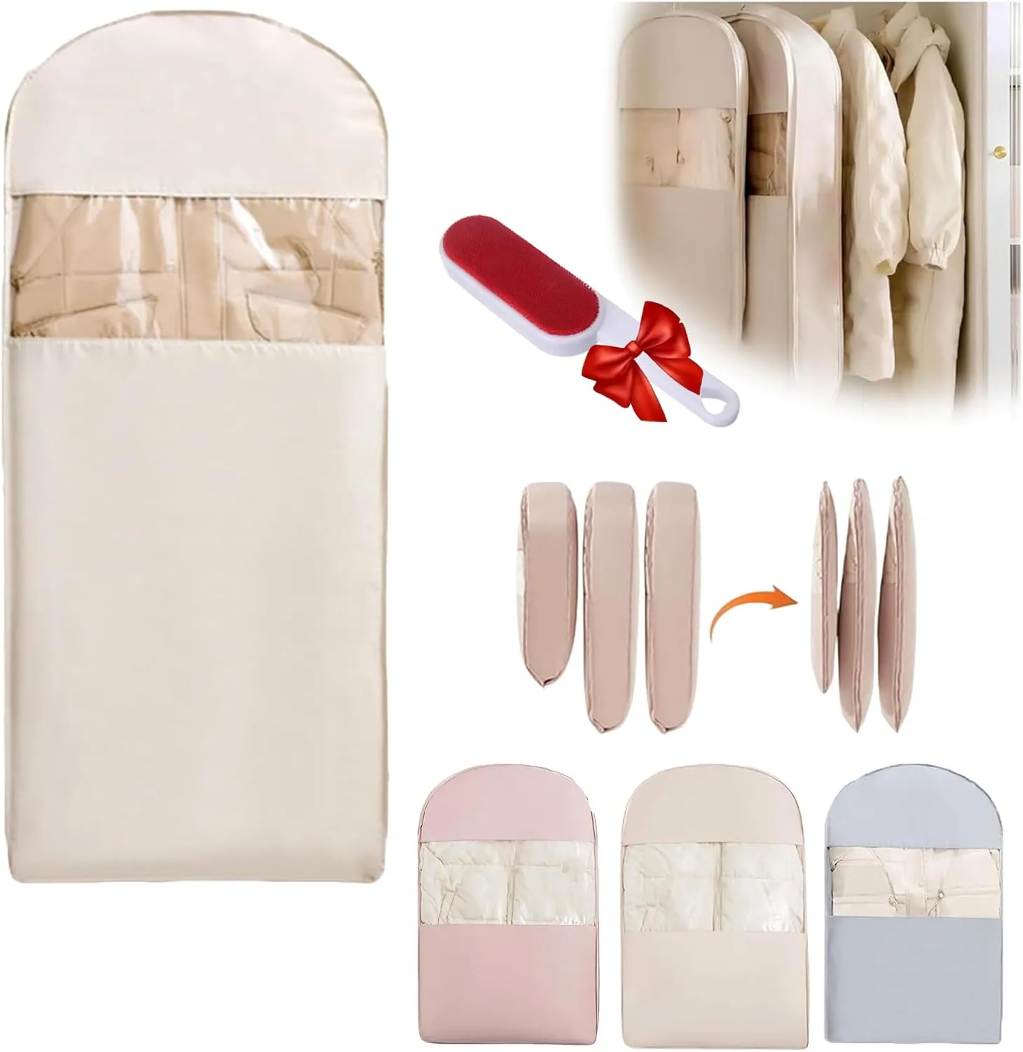 Intelligence Garment Bags for Travel, Otherwise Garment Bag, 2025 Space Saving Hanging Garment Bag with Self Compression Zipper (Beige, XL)