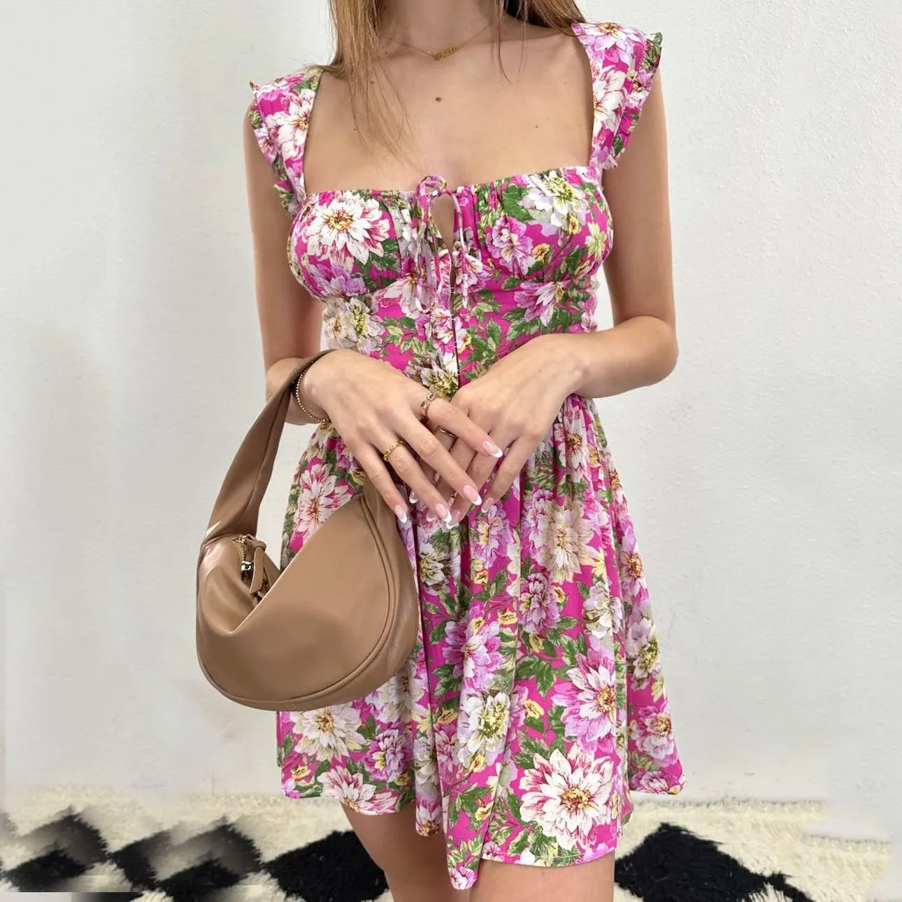 iTranyee Women Y2k Spaghetti Strap Mini Dress Fairycore A Line Graduation Dress Sexy Swing Ruffle Cocktail Party Dress