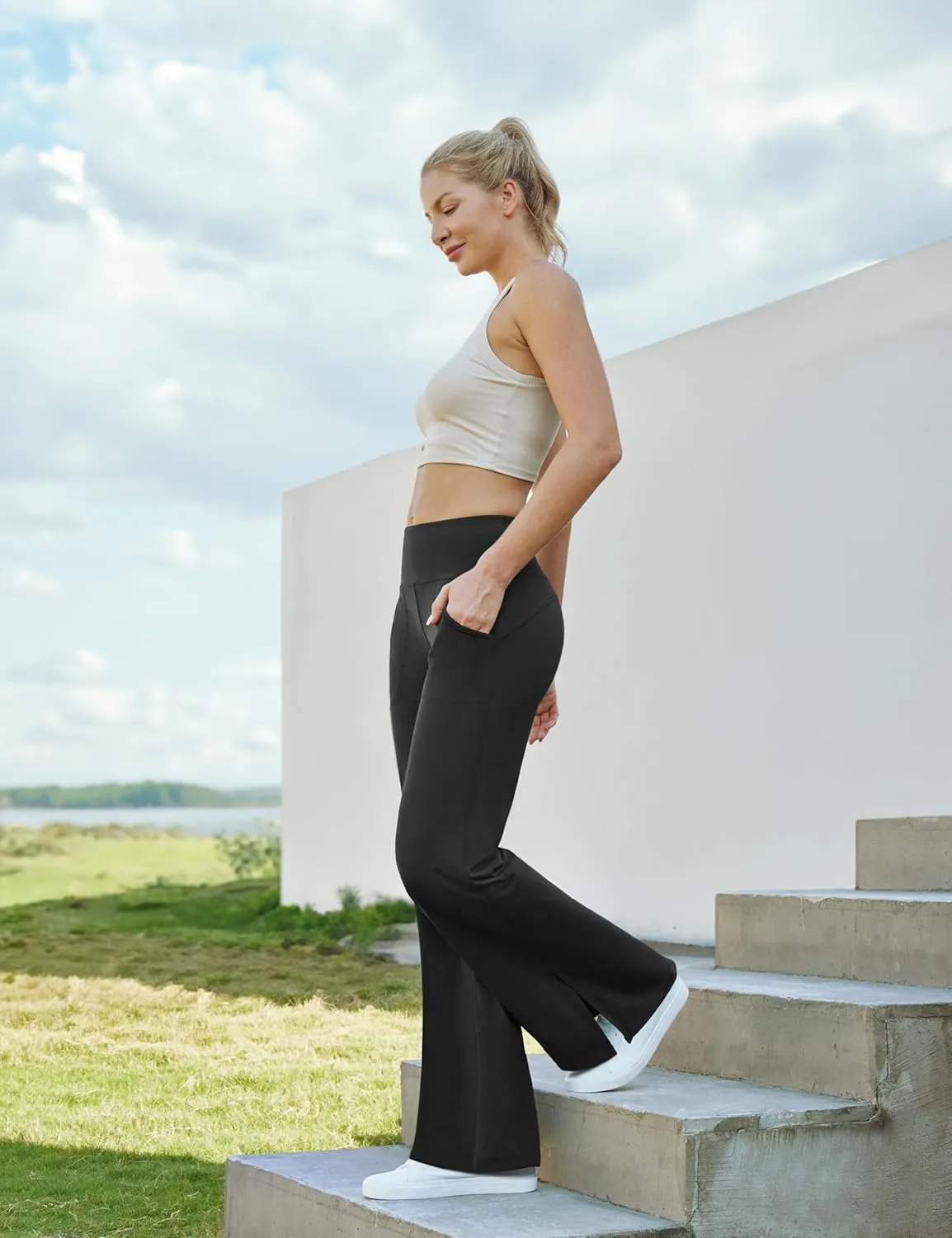 IUGA Wide Leg Yoga Pants for Women Side Slits High Waisted Wide Leg Sweatpants Women Comfy Lounge Palazzo Pants with Pockets