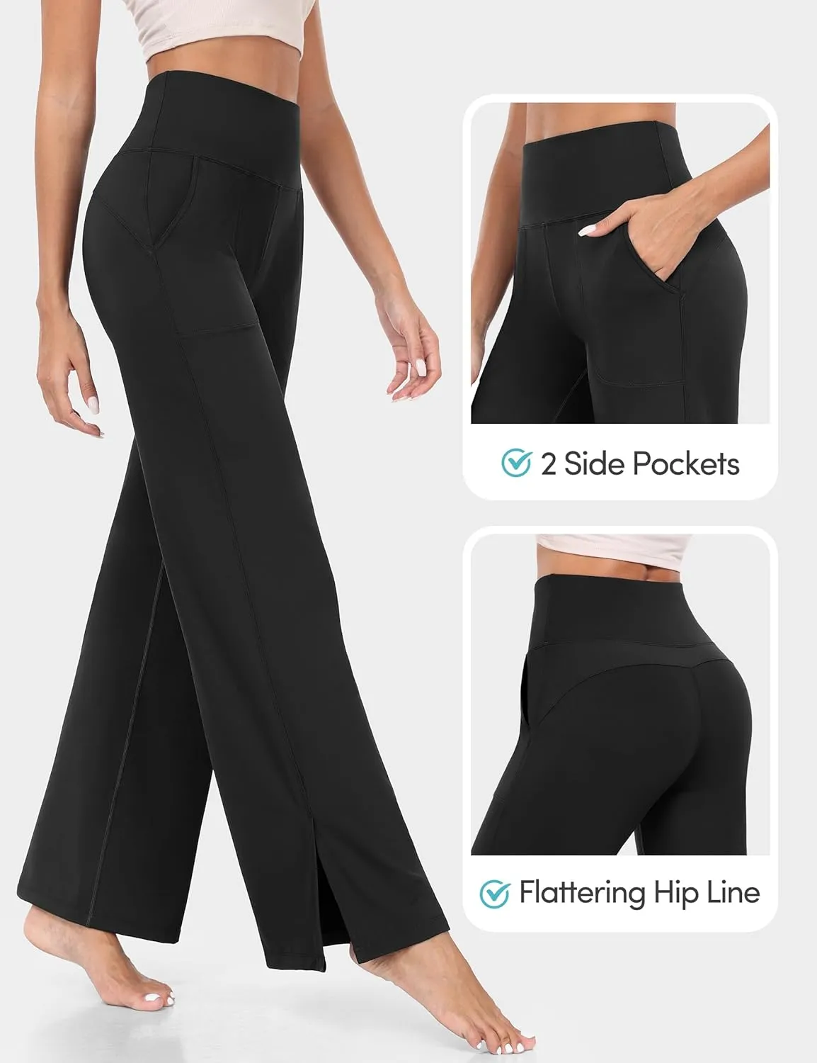 IUGA Wide Leg Yoga Pants for Women Side Slits High Waisted Wide Leg Sweatpants Women Comfy Lounge Palazzo Pants with Pockets