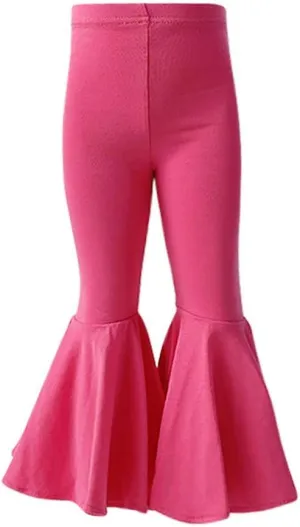 IWEMEK Toddler Baby Girls Ruffle Leggings Bell Bottom Flare Pants Cotton Long High Waist Solid Stretch Yoga Trousers Outfits