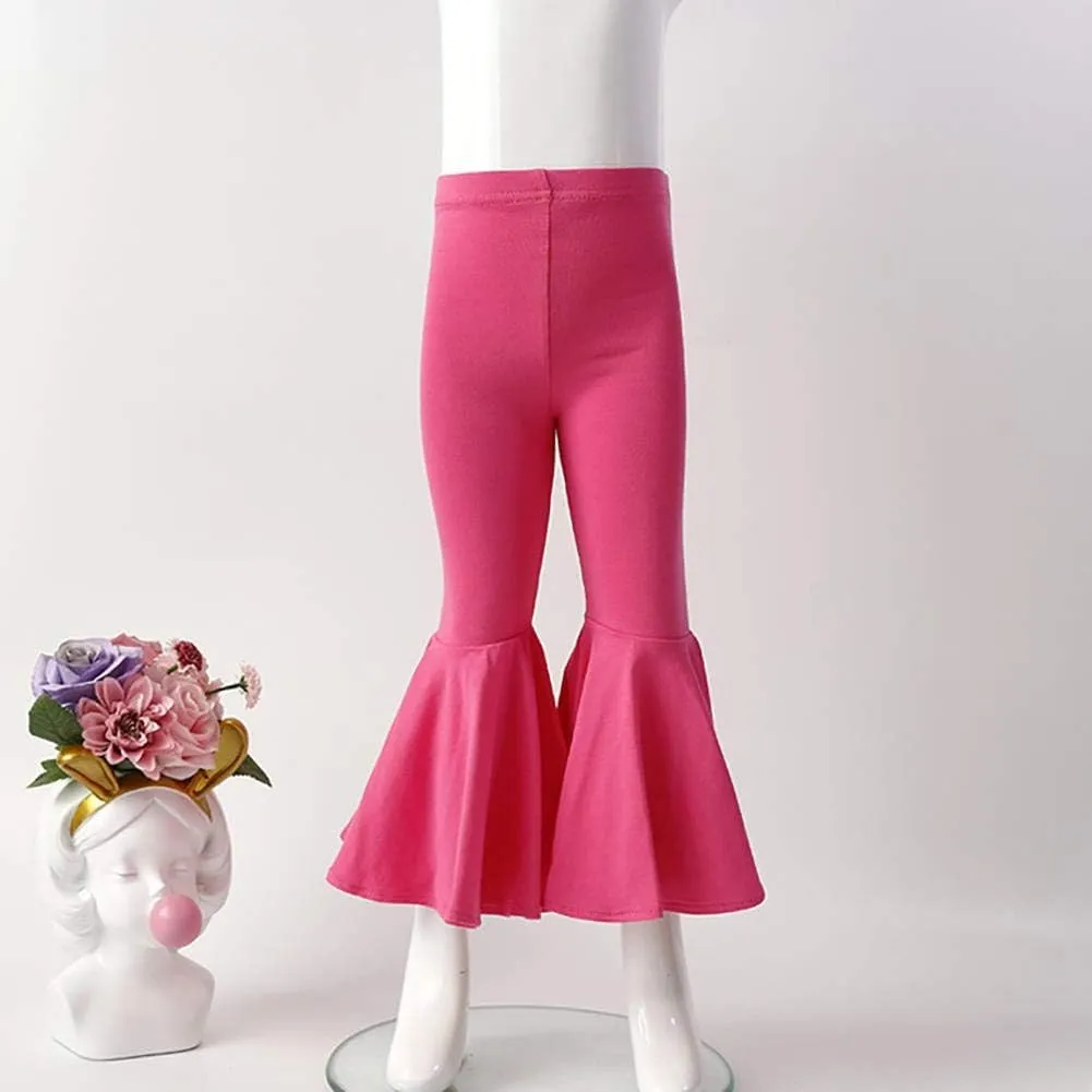 IWEMEK Toddler Baby Girls Ruffle Leggings Bell Bottom Flare Pants Cotton Long High Waist Solid Stretch Yoga Trousers Outfits