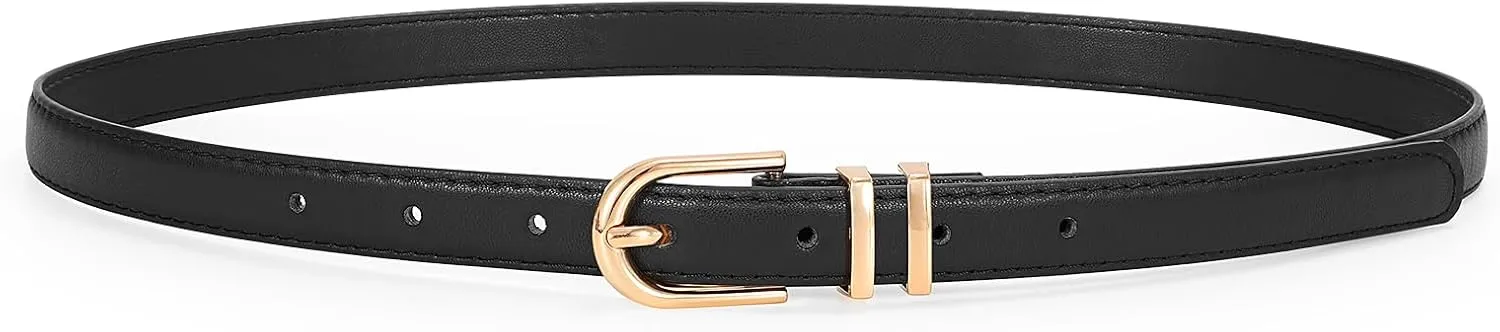 JASGOOD Womens Skinny Leather Belt Ladies Thin Faux Leather Belt with Gold/Silver Buckle for Jeans Dress Pants