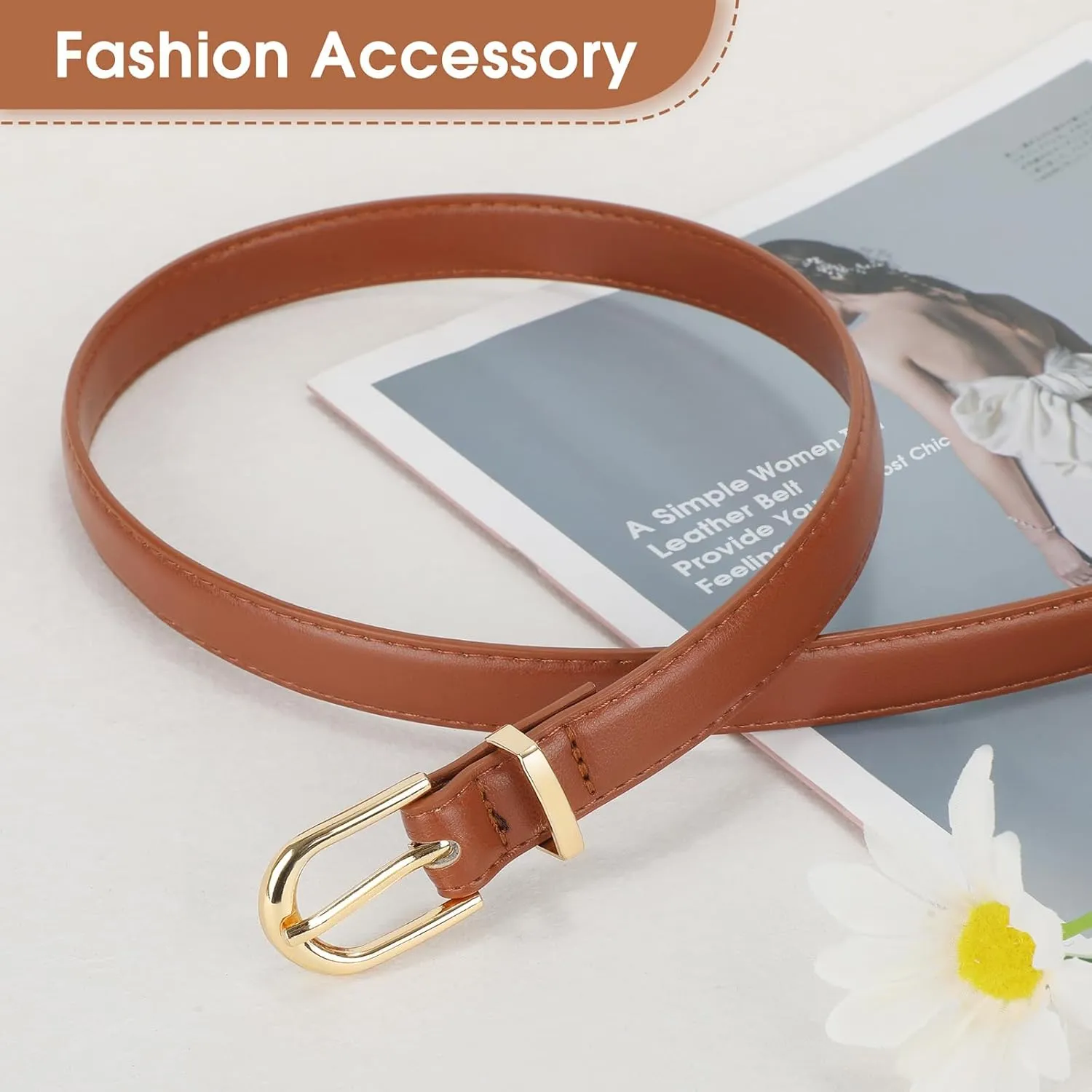 JASGOOD Womens Skinny Leather Belt Ladies Thin Faux Leather Belt with Gold/Silver Buckle for Jeans Dress Pants