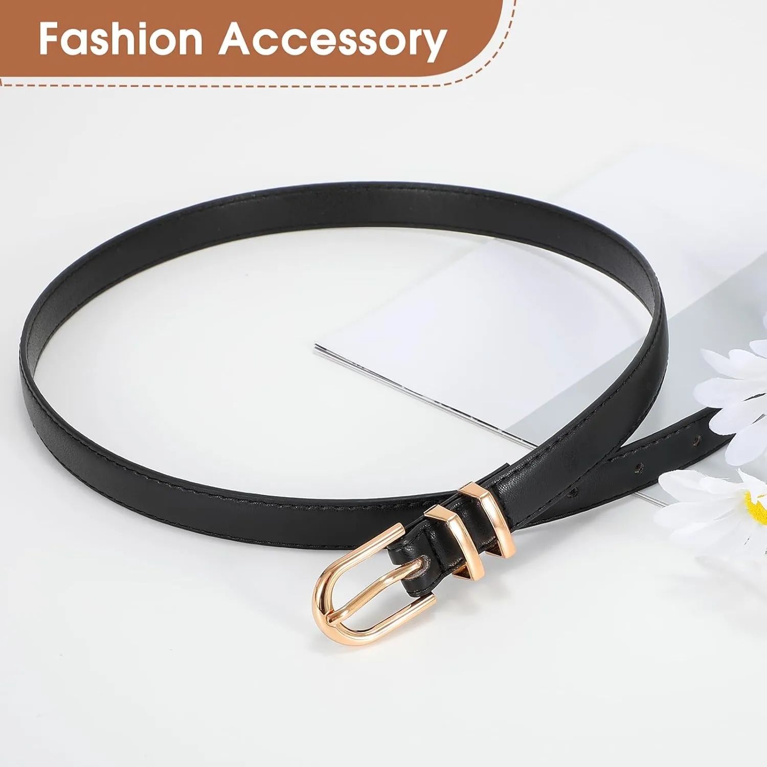 JASGOOD Womens Skinny Leather Belt Ladies Thin Faux Leather Belt with Gold/Silver Buckle for Jeans Dress Pants