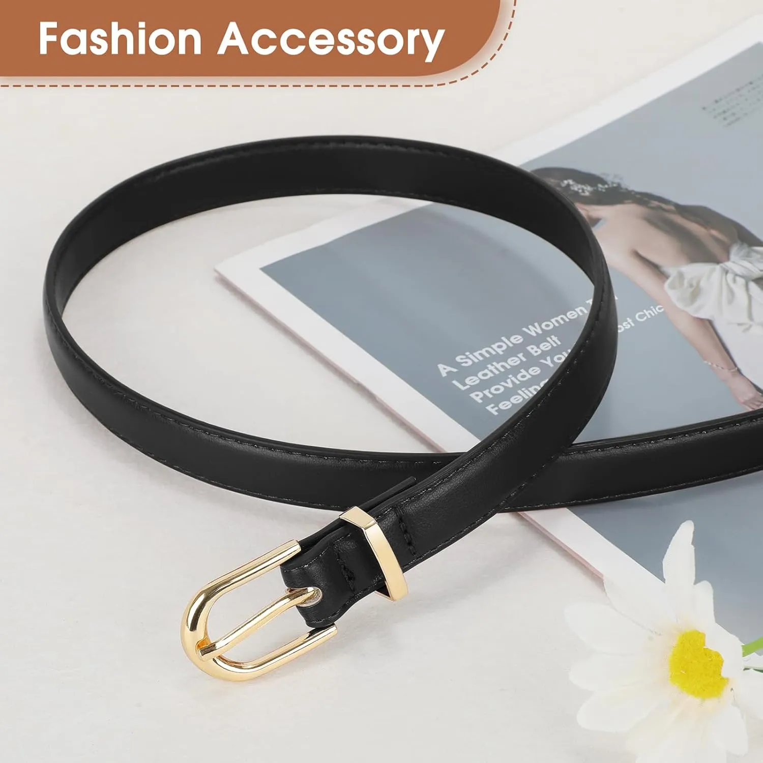 JASGOOD Womens Skinny Leather Belt Ladies Thin Faux Leather Belt with Gold/Silver Buckle for Jeans Dress Pants
