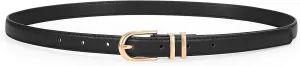 JASGOOD Womens Skinny Leather Belt Ladies Thin Faux Leather Belt with Gold/Silver Buckle for Jeans Dress Pants
