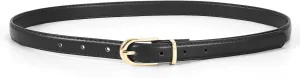 JASGOOD Womens Skinny Leather Belt Ladies Thin Faux Leather Belt with Gold/Silver Buckle for Jeans Dress Pants