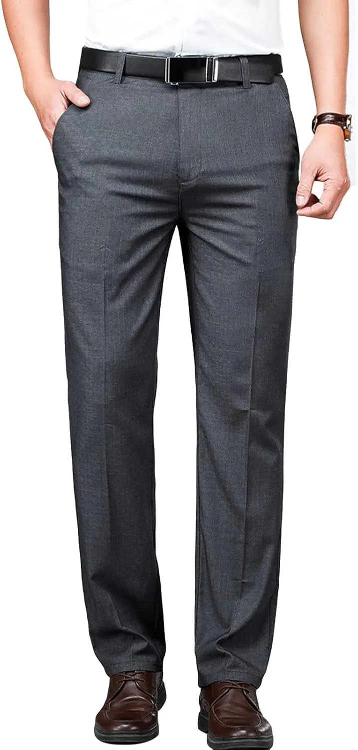 JEShifangjiusu Men's 4-Way Stretch Dress Pant Slim Fit Flat Front Dress Pant Skinny Fit Cotton Business Chino Pant (31,Grey), Grey, 31