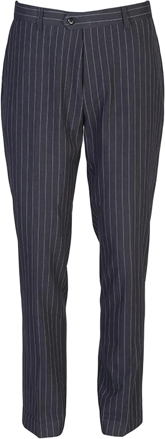 JEShifangjiusu Mens Casual Stripe Cotton Pants Fashion Retro Tapered Stretch Pant Slim Fit Business Dress Chino Pants, Grey, 30