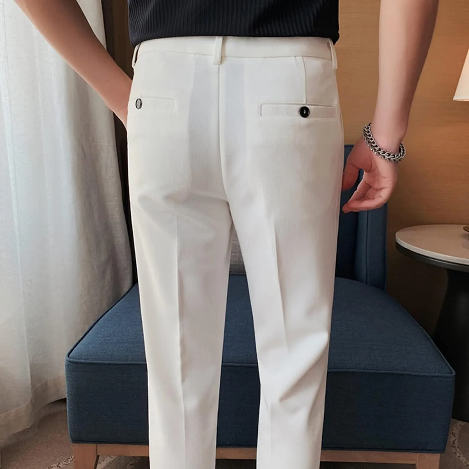 JEShifangjiusu Men's Skinny Fit Plaid Pants Business Dress Pants Chino Pant Stretch Slim Fit Casual Trousers Golf Long Pants