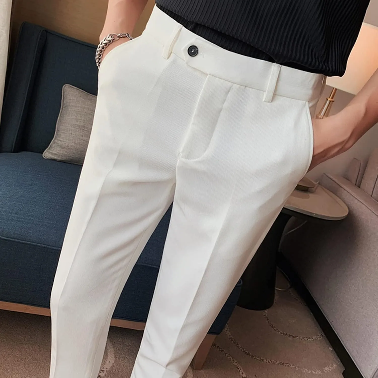 JEShifangjiusu Men's Skinny Fit Plaid Pants Business Dress Pants Chino Pant Stretch Slim Fit Casual Trousers Golf Long Pants