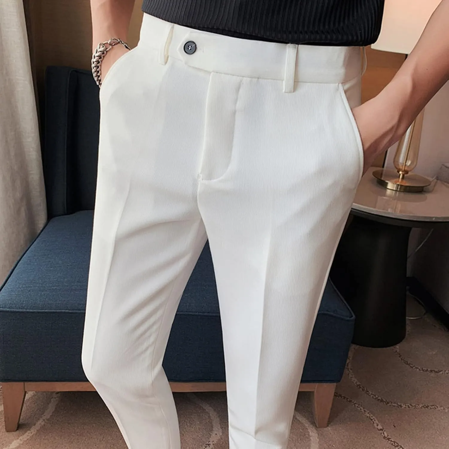 JEShifangjiusu Men's Skinny Fit Plaid Pants Business Dress Pants Chino Pant Stretch Slim Fit Casual Trousers Golf Long Pants