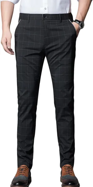 JEShifangjiusu Men's Skinny Fit Stretch Dress Pant Lightweight Athletic Pant Classic-Fit Wrinkle-Resistant Pleated Chino Pant (36,Black), Black, 36