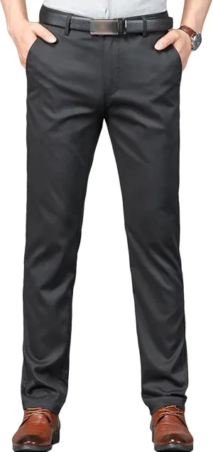 JEShifangjiusu Men's Slim Fit Dress Pant Straight-Fit Casual Stretch Khaki Pant Wrinkle-Resistant Flat-Front Chino Pant (40,Black), Black, 40