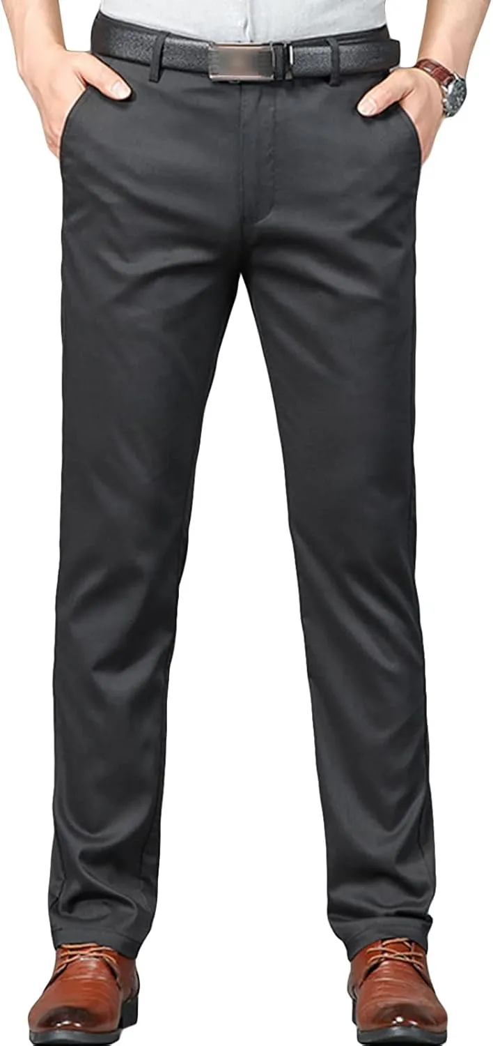JEShifangjiusu Men's Slim Fit Dress Pant Straight-Fit Casual Stretch Khaki Pant Wrinkle-Resistant Flat-Front Chino Pant (40,Black), Black, 40