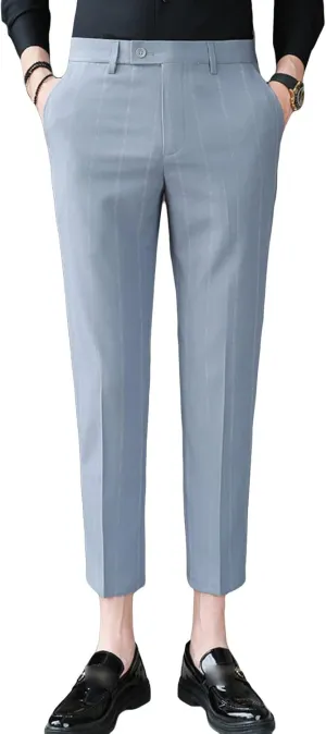 JEShifangjiusu Men's Slim Fit Dress Pants Chinos Plaid Striped Stretch Pant Flat-Front Skinny Business Pencil Long Pants (29,Grey), Grey, 29