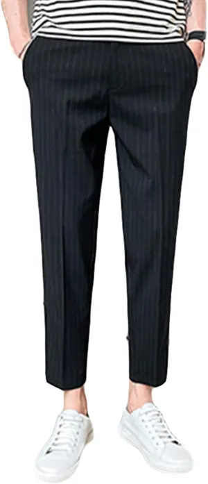JEShifangjiusu MenS Slim Fit Dress Pants Stretch Dress Pants Skinny Khaki Pants Chino Pant Business Stripe Tapered Trousers (36,Black), Black, 36