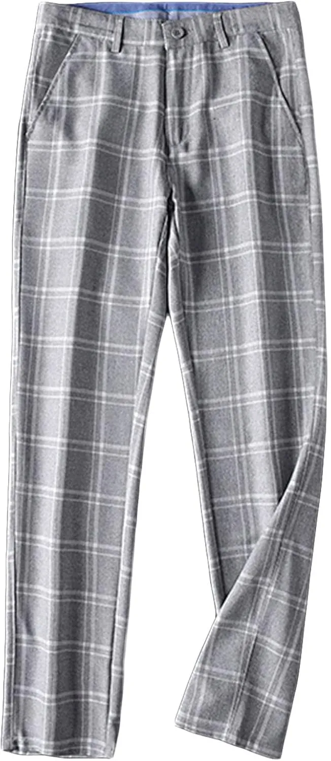 JEShifangjiusu Men's Slim-Fit Flat-Front Dress Pant Straight Fit Plaid Stretch Skinny Casual Business Dress Chinos Pants (34,Grey), Grey, 34