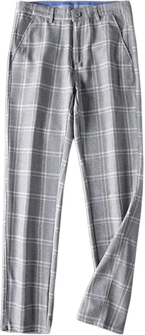 JEShifangjiusu Men's Slim-Fit Flat-Front Dress Pant Straight Fit Plaid Stretch Skinny Casual Business Dress Chinos Pants (34,Grey), Grey, 34