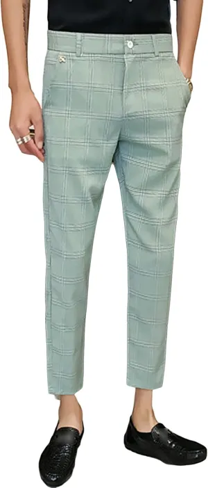 JEShifangjiusu Men's Slim Fit Suit Pants Chino Pants Stretch Flat-Front Dress Pants Plaid Skinny Business Casual Trousers (3X-Large,Green), Green, 3X-Large
