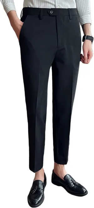JEShifangjiusu Men's Stretch Dress Pants Casual Slim Fit Skinny Suit Pants Solid Color Business Chino Trousers Chino Pants (32,Black), Black, 32