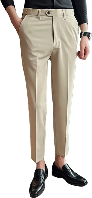 JEShifangjiusu Men's Stretch Dress Pants Casual Slim Fit Skinny Suit Pants Solid Color Business Chino Trousers Chino Pants, Khaki, 38