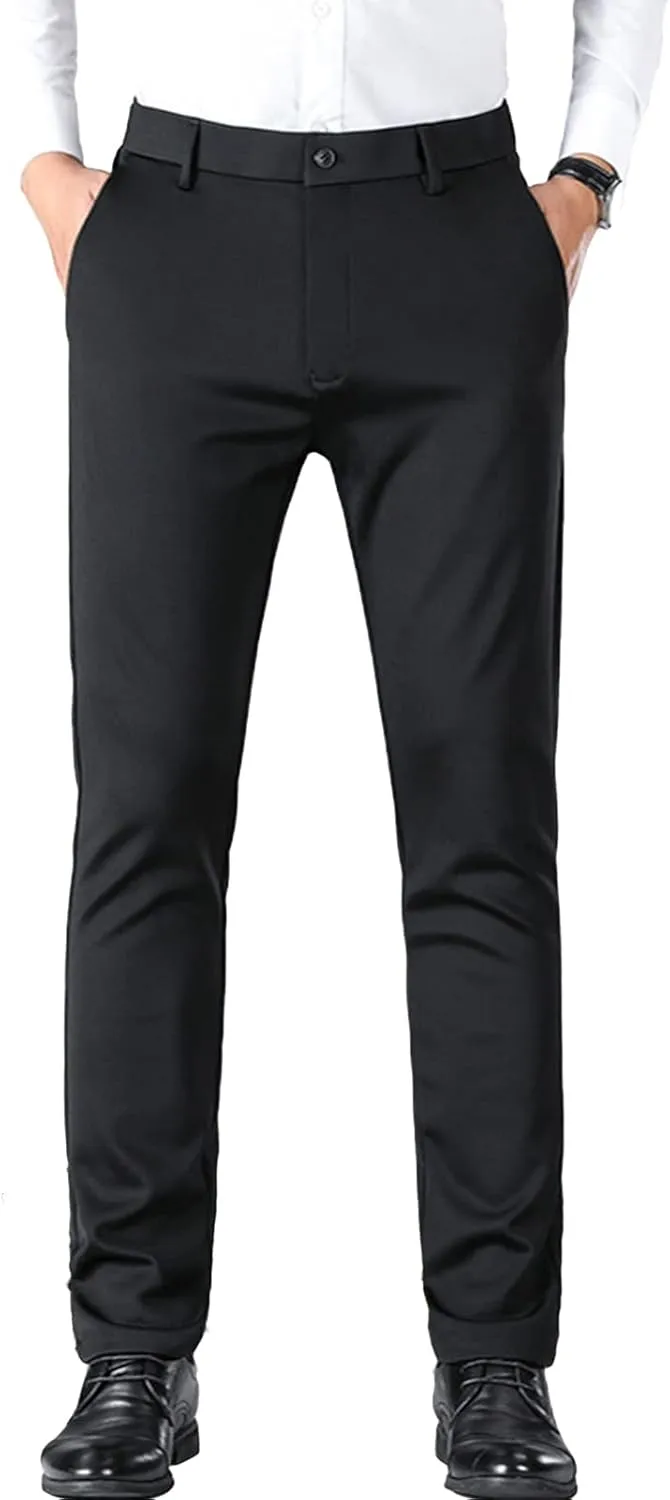 JEShifangjiusu Men's Stretch Dress Pants Summer Slim Fit Skinny Casual Trousers Flat Front Chino Business Wedding Suit Pants