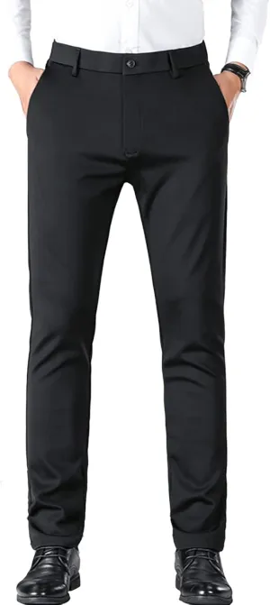 JEShifangjiusu Men's Stretch Dress Pants Summer Slim Fit Skinny Casual Trousers Flat Front Chino Business Wedding Suit Pants