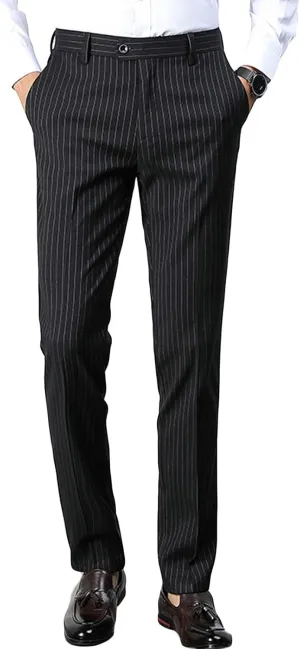 JEShifangjiusu Men's Striped Dress Pants Skinny Straight Fit Flat Front Chino Pant Business Cotton Trousers Suit Pants