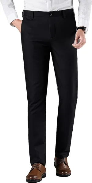 JEShifangjiusu Men's Wrinkle-Resistant Flat-Front Chino Pant Slim Fit Dress Pants Stretch Dress Pants Skinny Suit Pants, Black, 34