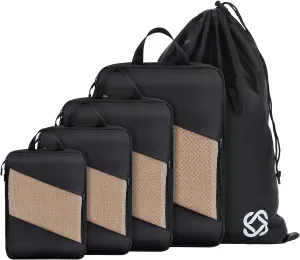 Jetsetta Extra Large Compression Packing Cubes with Mesh and laundry bag, Expandable Suitcase and Luggage Organizers for Travel AccessoriesBlack 5 Set)