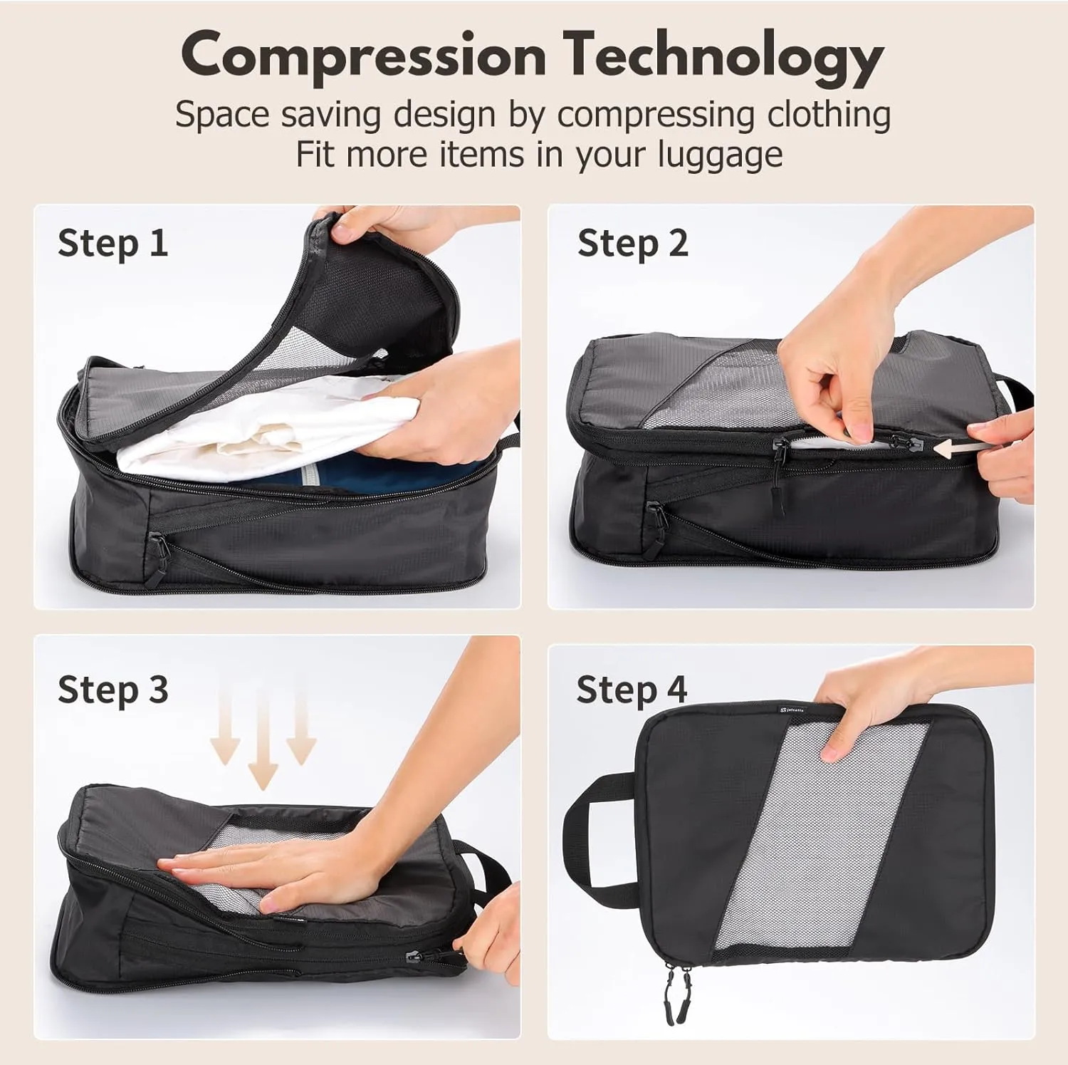 Jetsetta Extra Large Compression Packing Cubes with Mesh and laundry bag, Expandable Suitcase and Luggage Organizers for Travel AccessoriesBlack 5 Set)