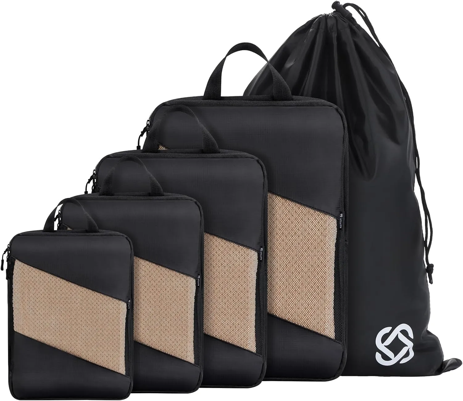 Jetsetta Extra Large Compression Packing Cubes with Mesh and laundry bag, Expandable Suitcase and Luggage Organizers for Travel AccessoriesBlack 5 Set)