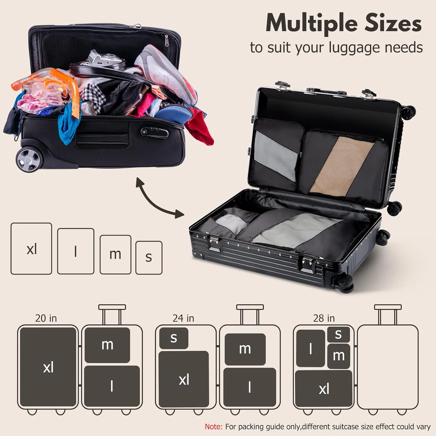 Jetsetta Extra Large Compression Packing Cubes with Mesh, Expandable Suitcase and Luggage travel packing cubes set for Travel AccessoriesBlack 4 Set)