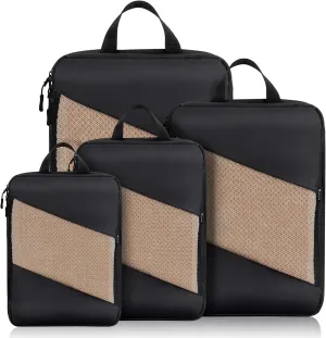 Jetsetta Extra Large Compression Packing Cubes with Mesh, Expandable Suitcase and Luggage travel packing cubes set for Travel AccessoriesBlack 4 Set)